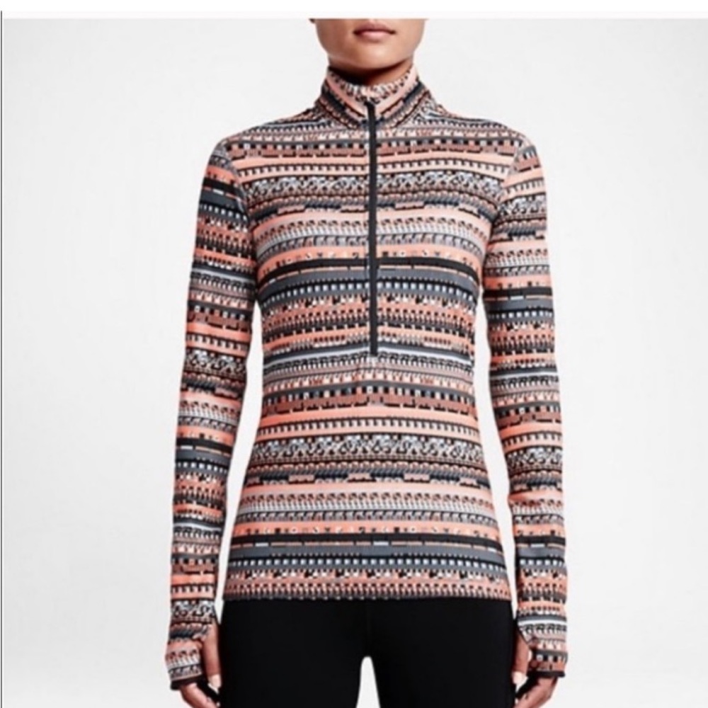 Nike Hyperwarm 1/2 Zip Pullover Long Sleeve Aztec Print Running Top Medium